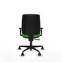 Silla de oficina Alares con mecanismo Sincro tapizada con Tela color Verde. Equipada con Base nailon negra, Brazos 1D y Ruedas 65mm nailon