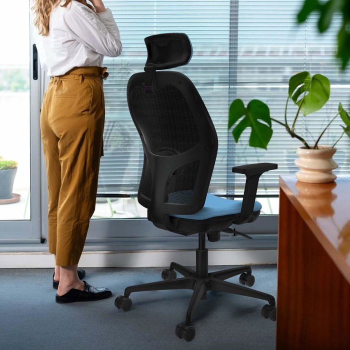 PIQUERAS Y CRESPO Silla de oficina Jorquera con mecanismo Sincro, Azul cielo y Gris PIQUERAS Y CRESPO Silla de oficina Jorquera con mecanismo Sincro, Azul cielo y Gris