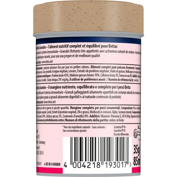 Tetra Alimento completo para peces luchadores, Betta splendens - 85 ml