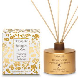 L'ERBOLARIO Bouquet De Oro Fragancia Para Leños (Mikados) 200 ml - Fragancia para el Hogar con Varillas Difusoras