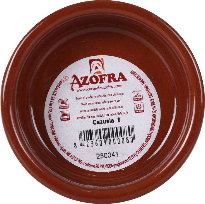 Azofra Cazuela Vitro de 8 cm, Ancho 7.9 cm x Alto 2.4 cm x Largo 7.9 cm, Peso 1.79 kg (24 Unidades)