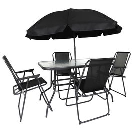 Home Deco Factory Juego de Jardín 4 Sillas Mesa y Sombrilla Set Exterior