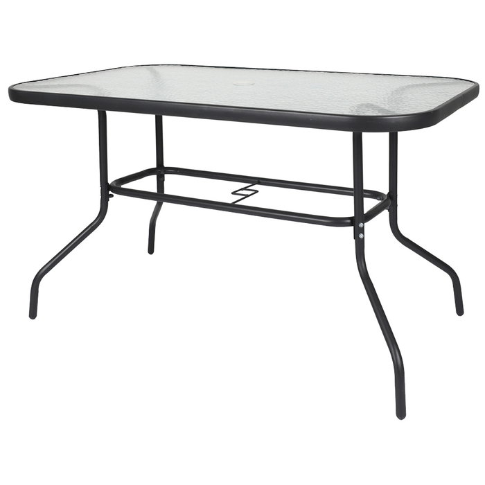 Home Deco Factory Juego de Jardín con Mesa de Cristal y 4 Sillas Plegables Incluye Sombrilla - Acero y Poliéster