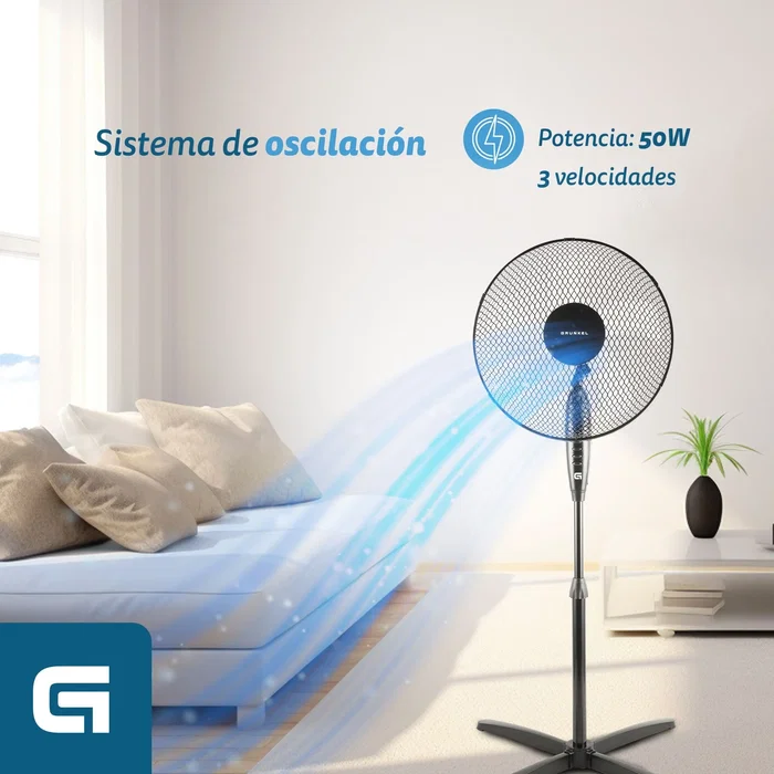 Grunkel FAN-165XNG Ventilador de pie negro 50W 5 aspas 40cm 3 velocidades altura regulable