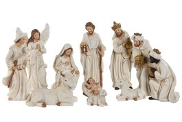 DKD Home Decor Set de Nacimiento de 11 Piezas en Resina Blanco y Dorado