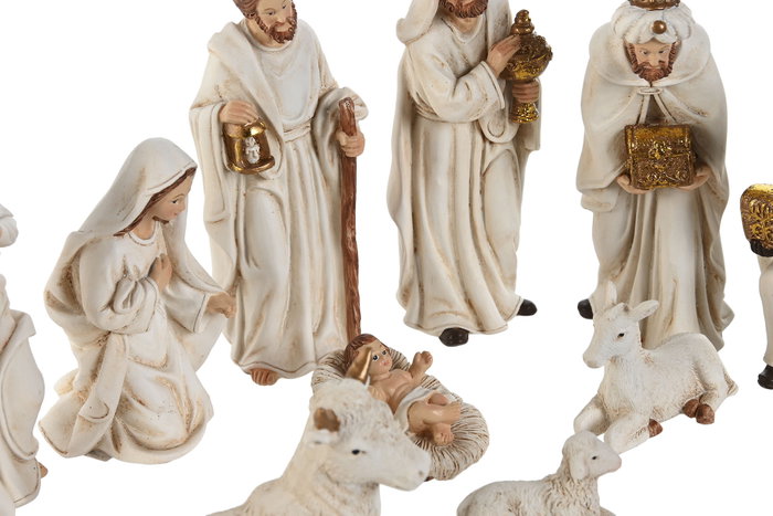 DKD Home Decor Set de Nacimiento de 11 Piezas en Resina Blanco y Dorado