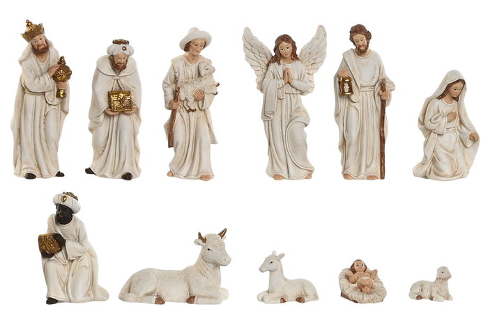 DKD Home Decor Set de Nacimiento de 11 Piezas en Resina Blanco y Dorado