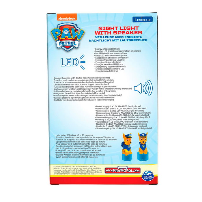 Lexibook Patrulla Canina Luz Nocturna Altavoz NS01PA para Dormir con LED y Cambio de Color