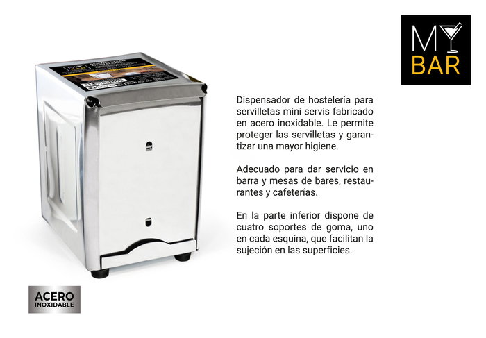 My Bar Servilletero Hosteleria Inox 10,3 cm (ancho) x 11,9 cm (largo) x 14,8 cm (alto) (12 Unidades)