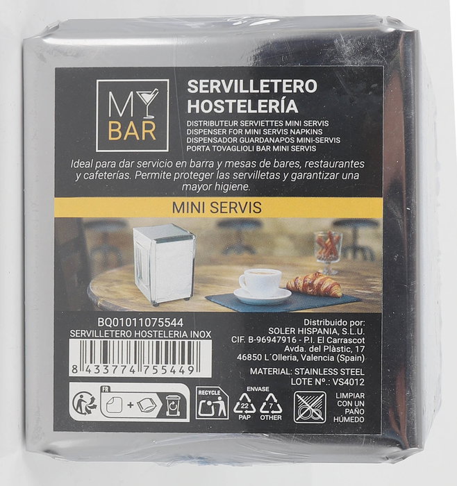 My Bar Servilletero Hosteleria Inox 10,3 cm (ancho) x 11,9 cm (largo) x 14,8 cm (alto) (12 Unidades)