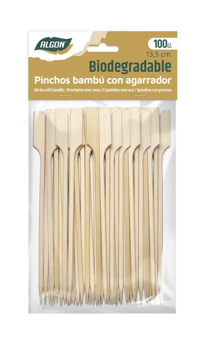 Algon Set 100 Pinchos de Bambú Agarrador 13.5 cm (18 Unidades)