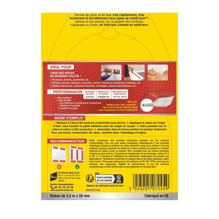 Cyanolit Cinta Koltout XXL Adhesiva Doble Cara 2,5 x 49 mm Alta Adherencia Discreta Resistente