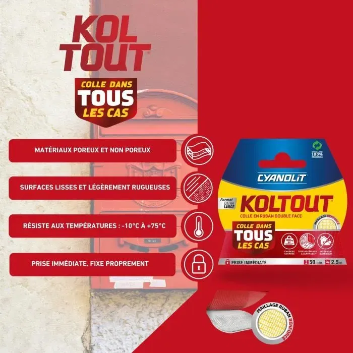 Cyanolit Cinta Koltout XXL Adhesiva Doble Cara 2,5 x 49 mm Alta Adherencia Discreta Resistente