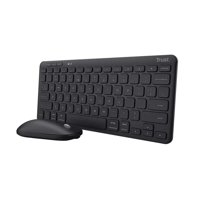 Trust Teclado y Ratón Inalámbricos Lyra, Combo con Triple Conexión (USB/Bluetooth), Teclado QWERTY Español Mini Negro, para Windows, macOS, Android, iOS, iPadOS