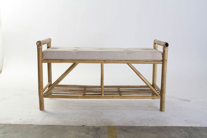 DKD Home Decor Descalzadora Tropical Marron Beige Bambu Algodon 44 x 54 x 100 cm