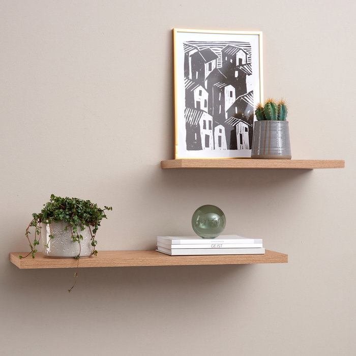 Day Estante Flotante Day 58x20 cm, de MDF con efecto madera y soporte metálico, 1.8 cm de grosor, para pared