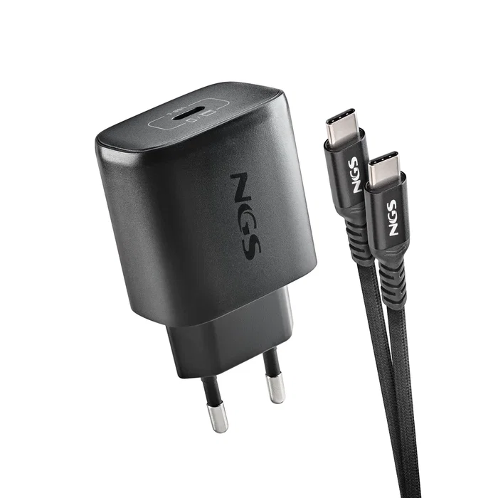 NGS Cargador de Pared GaN 45W USB-C Negro con Cable 1,5m