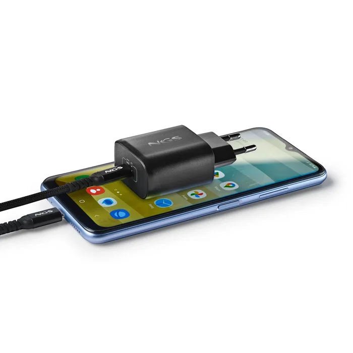 NGS Cargador de Pared GaN 45W USB-C Negro con Cable 1,5m