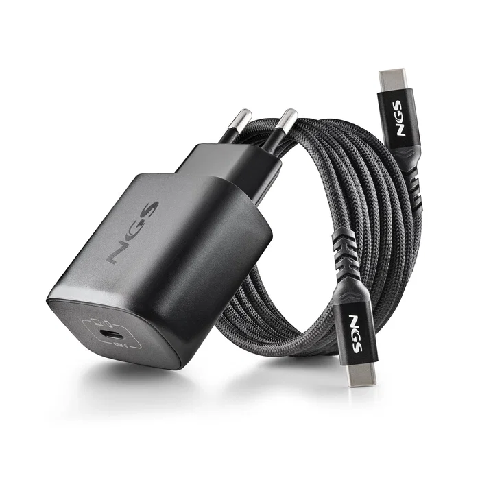 NGS Cargador de Pared GaN 45W USB-C Negro con Cable 1,5m