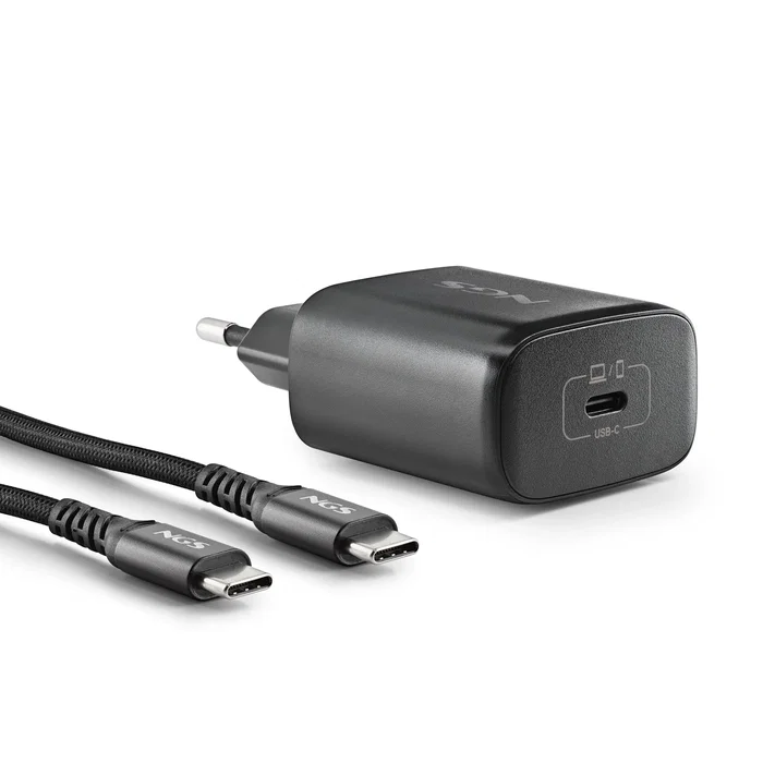 NGS Cargador de Pared GaN 45W USB-C Negro con Cable 1,5m