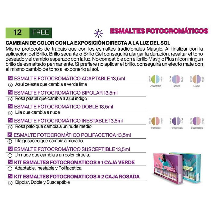 Esmalte de Uñas Fotocromático Masglo - Cambia de Color con el Sol, 13.5ml