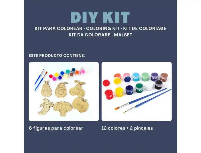 Wondee Kit para Colorear Frutas y Verduras con Figuras de Madera Sostenible y 12 Colores Vibrantes para Niños