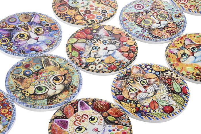 DKD Home Decor Posavasos Shabby Multicolor Dolomite Corcho Gato 72 Unidades 10.8 x 10.8 x 0.7 cm