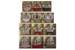 DKD Home Decor Set de 6 Decoraciones Colgantes de Madera 23x1,5x9 cm Surtido