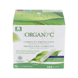 ORGANYC Tampones Super con Aplicador Compact 16Ud. - Algodón Orgánico 100% - Super Absorbentes - Certificados ICEA y VEGANOK