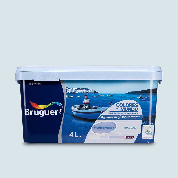 Bruguer Pintura para Paredes y Techos Mediterráneo Azul Suave 4 l Bruguer Pintura para Paredes y Techos Mediterráneo Azul Suave 4 l