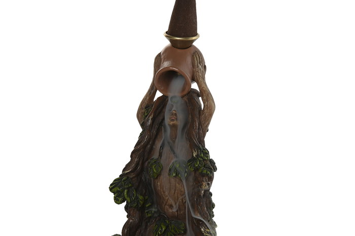 DKD Home Decor Soporte Incienso Indio Madre Naturaleza Resina Marron Cono Backflow 9 x 12 x 8 cm (2 Unidades)