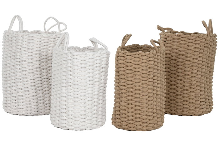 DKD Home Decor Cesta Basicos Blanco Beige 30 x 43 x 30 cm Set de 2
