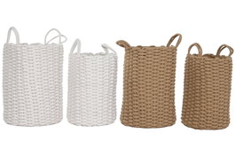DKD Home Decor Set de 2 Cestas de Cuerda 30x30x43 cm Blanco y Beige