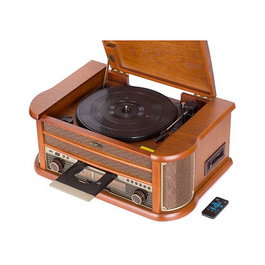 REFLEXION HIF-2002 Tocadiscos Semiautomático, Marrón, 33/45/78 RPM, Radio FM, CD, Bluetooth, 80W