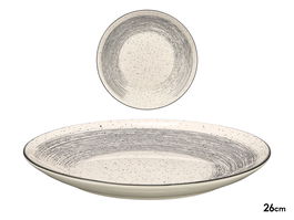 Vessia Plato Llano Patinado de Cerámica (Porcelana) Gris y Blanco, 26 cm (27.2x27.2x3 cm) (Set de 24)