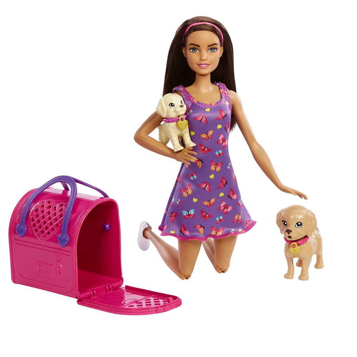 Barbie Muñeca Adopta Perritos HKD86 Mattel Juguete para Niños +3 Años