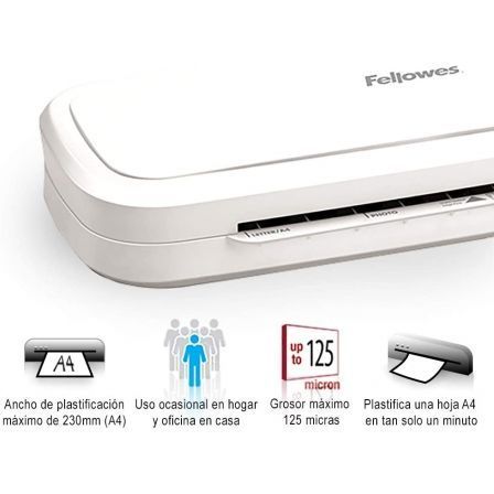 Plastificadora Fellowes L125 5737201/ hasta A4 y 125 Micras/ Blanca