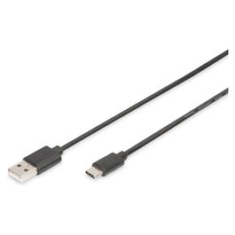 Digitus Cable de conexión USB 2.0 USB-A a USB-C, 1.8 m, velocidad 480 Mbps / 0.48 Gbit/s, Plug & Play, color negro