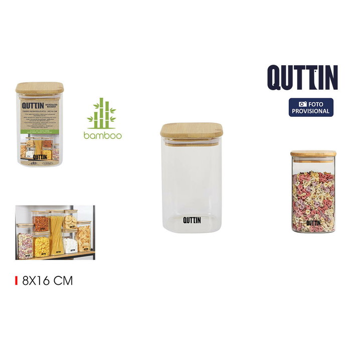 Quttin Tarro Boro Cuadrado con Bambú 720ml Quttin Tarro Boro Cuadrado con Bambú 720ml