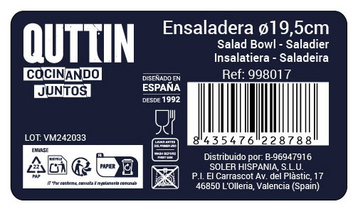 Quttin Ensaladera Aperitivo Acero Inoxidable 19.5 cm (12 Unidades)