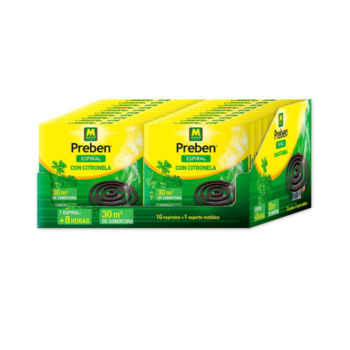 Massó Espiral Anti-Mosquitos Citronela 10 uds + Soporte Uso Interior/Exterior