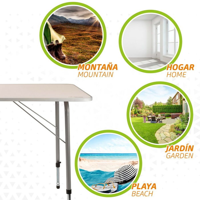 Color Baby Mesa de camping regulable en altura 80X60XH50/69 cm