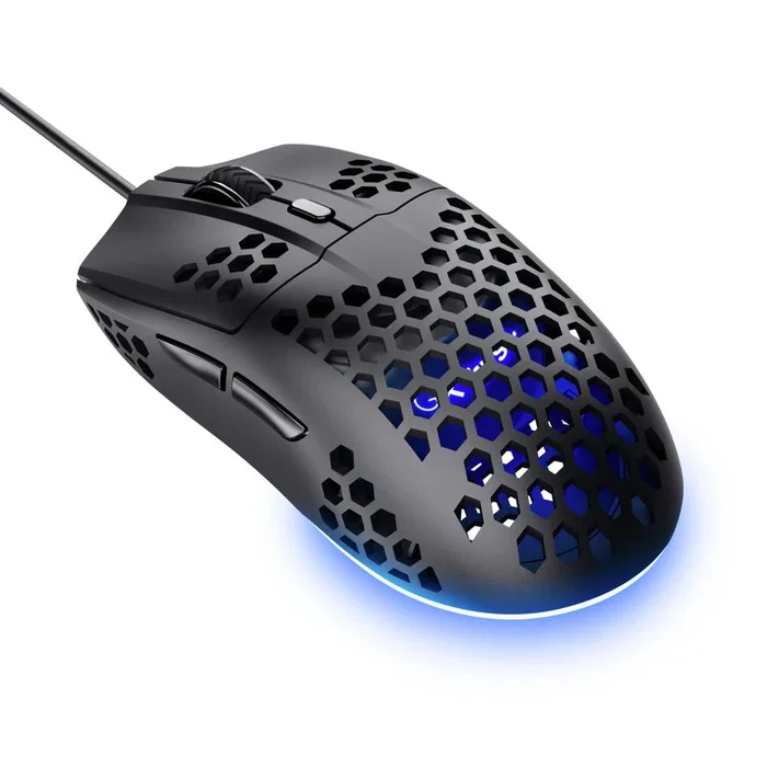Trust GXT 928 Helox - Ratón Gaming Ultraligero (65g) para Diestros, RGB, 6 Botones Programables, Sensor Óptico 6400 DPI, Cable USB