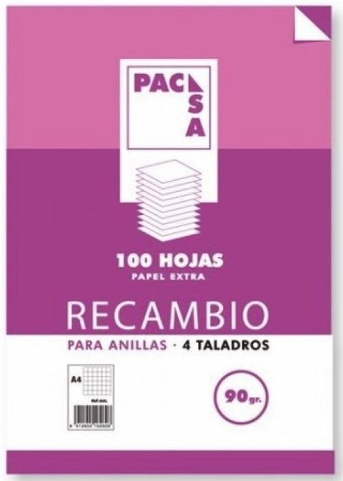 Pacsa Recambio 100H A4 90 gr 1 Línea 4 Taladros Papel Extra