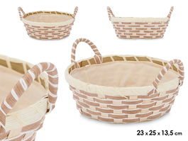 Kinvara Cesta Asas Trenzado Redonda Jacinto de Agua Metal Tela Natural 25x23x13.5 cm (Set de 24)