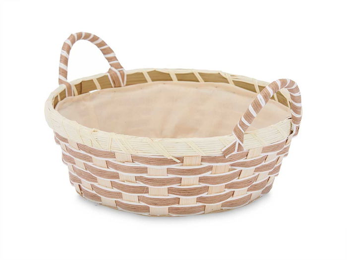 Kinvara Cesta Asas Trenzado Redonda Jacinto de Agua Metal Tela Natural 25x23x13.5 cm (Set de 24)