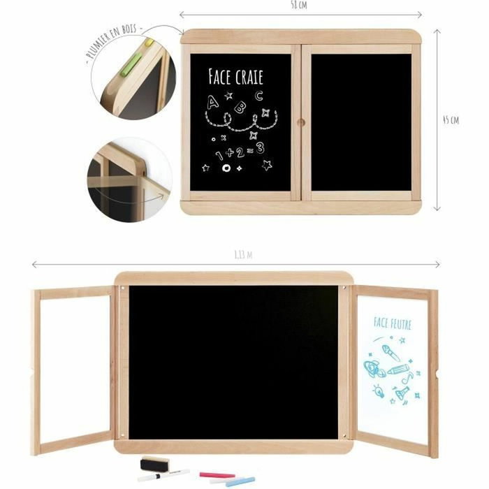 Jeujura Tríptico mural con 2 paneles, pizarra de tiza y lado blanco Jeujura Tríptico mural con 2 paneles, pizarra de tiza y lado blanco