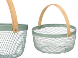 KINVARA Cesta Redonda Verde con Asa de Bambú