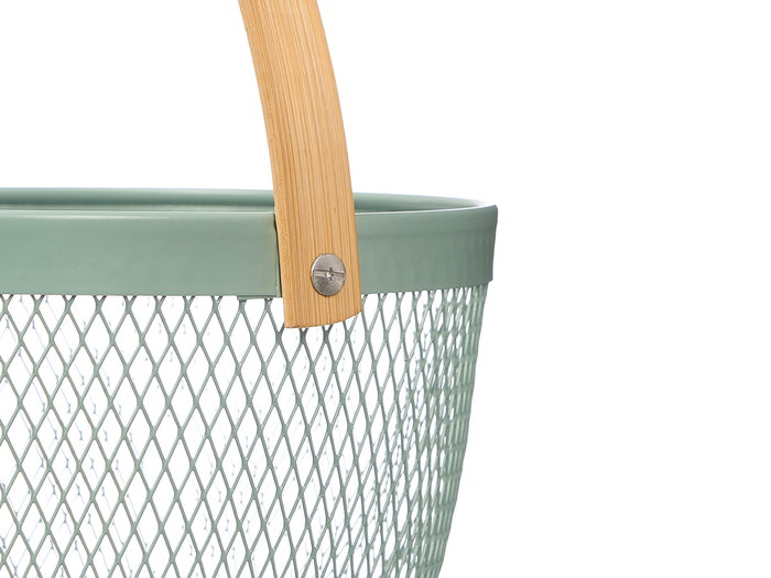 KINVARA Cesta Redonda Verde con Asa de Bambú