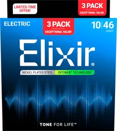 Elixir Cuerdas Guitarra Eléctrica Nickel Plated Steel con Recubrimiento OPTIWEB Calibre 10-46 - Pack 3